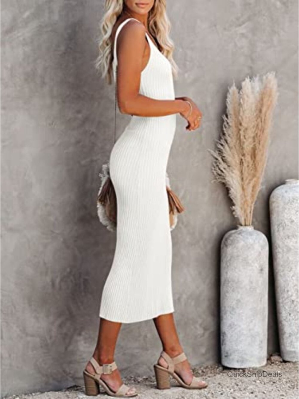 Bodycon V-Neck Sleeveless Midi Sweater Dress - Picture 3 of 7